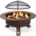 SUNCREAT 42-Inch Wood Burning Patio Fire Pit, Black, 42.1 Inch Diameter x 25.2 Inch High