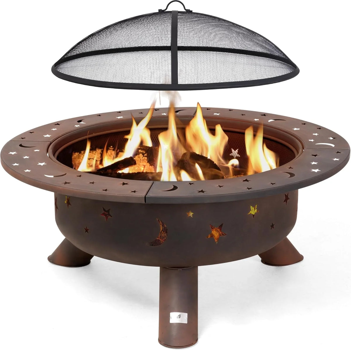 SUNCREAT 42-Inch Wood Burning Patio Fire Pit, Black, 42.1 Inch Diameter x 25.2 Inch High