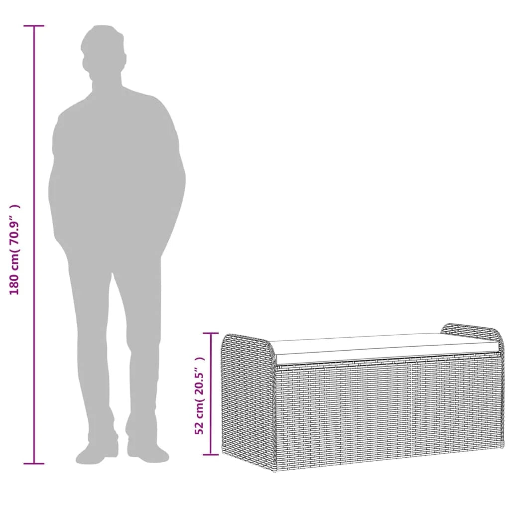 vidaXL Outdoor Poly Rattan Storage Bench With Cushion, Black, 45.3 x 20.1 x 20.5 in