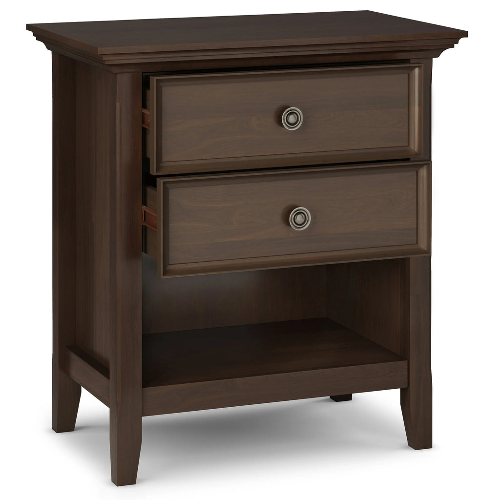 Solid Wood Nightstand With 2 Drawers And Open Shelf, 16 in D x 24 in W x 26 in H
