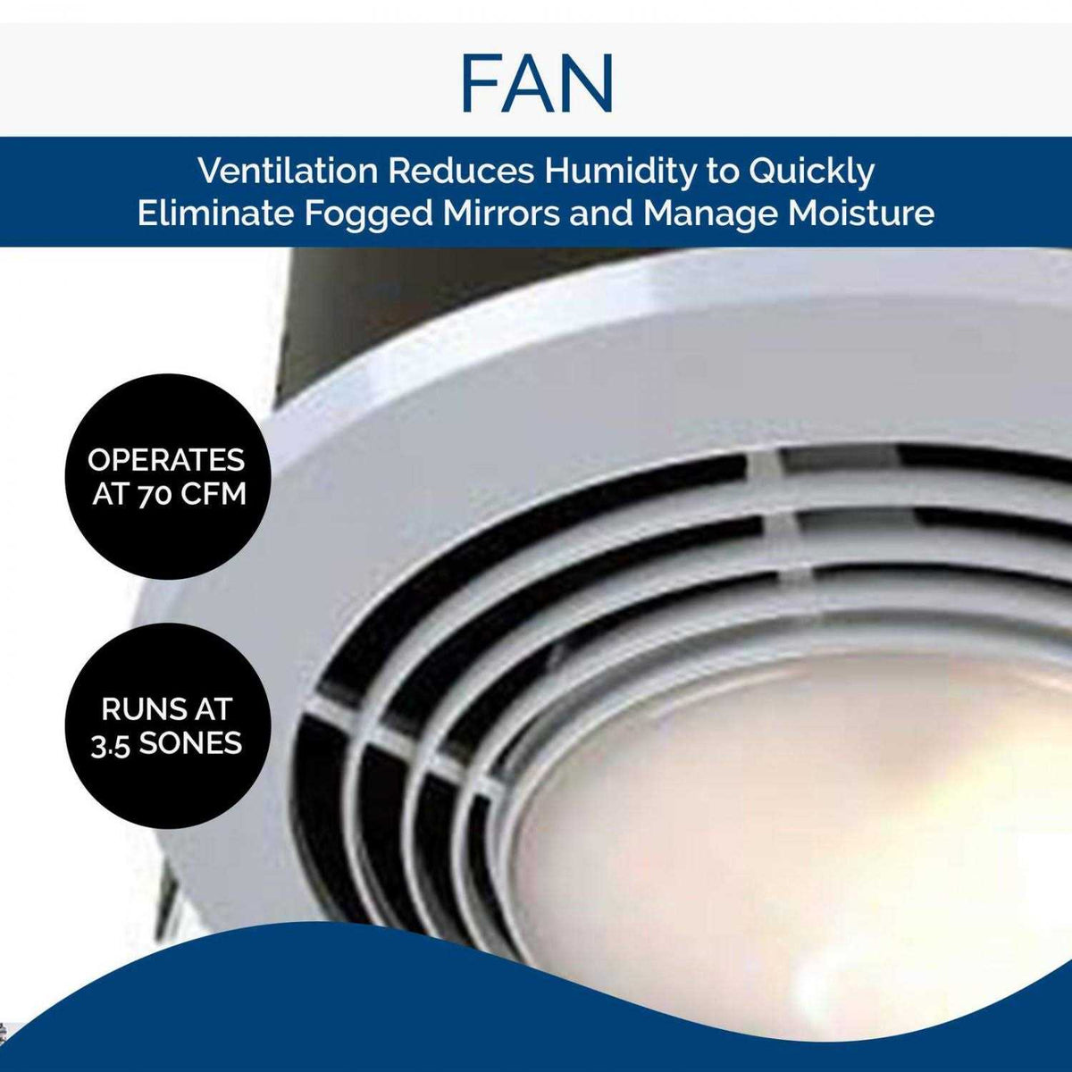 NuTone Bathroom Heater Fan Light 1500W 70 CFM - 9093WH
