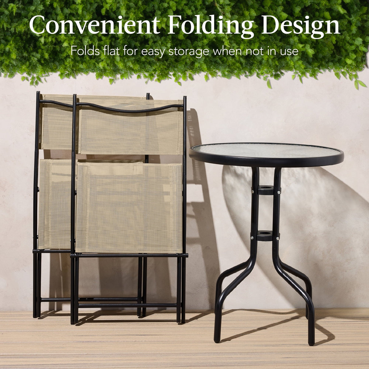 Best Choice Products 3-Piece Patio Bistro Dining Set With Glass Tabletop And Folding Chairs - Gray