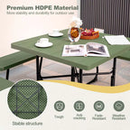 8-Person Outdoor HDPE Square Picnic Table And Bench Set, 67in x 67in x 30in, Metal Frame
