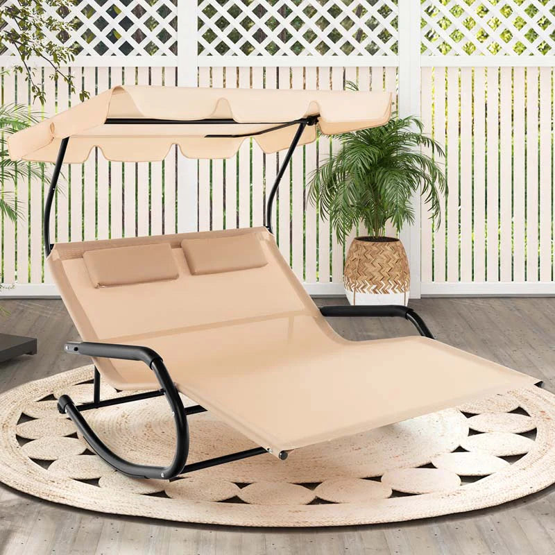 2 Person Patio Hammock Bed Swing Chair With Adjustable Canopy And Wheels
