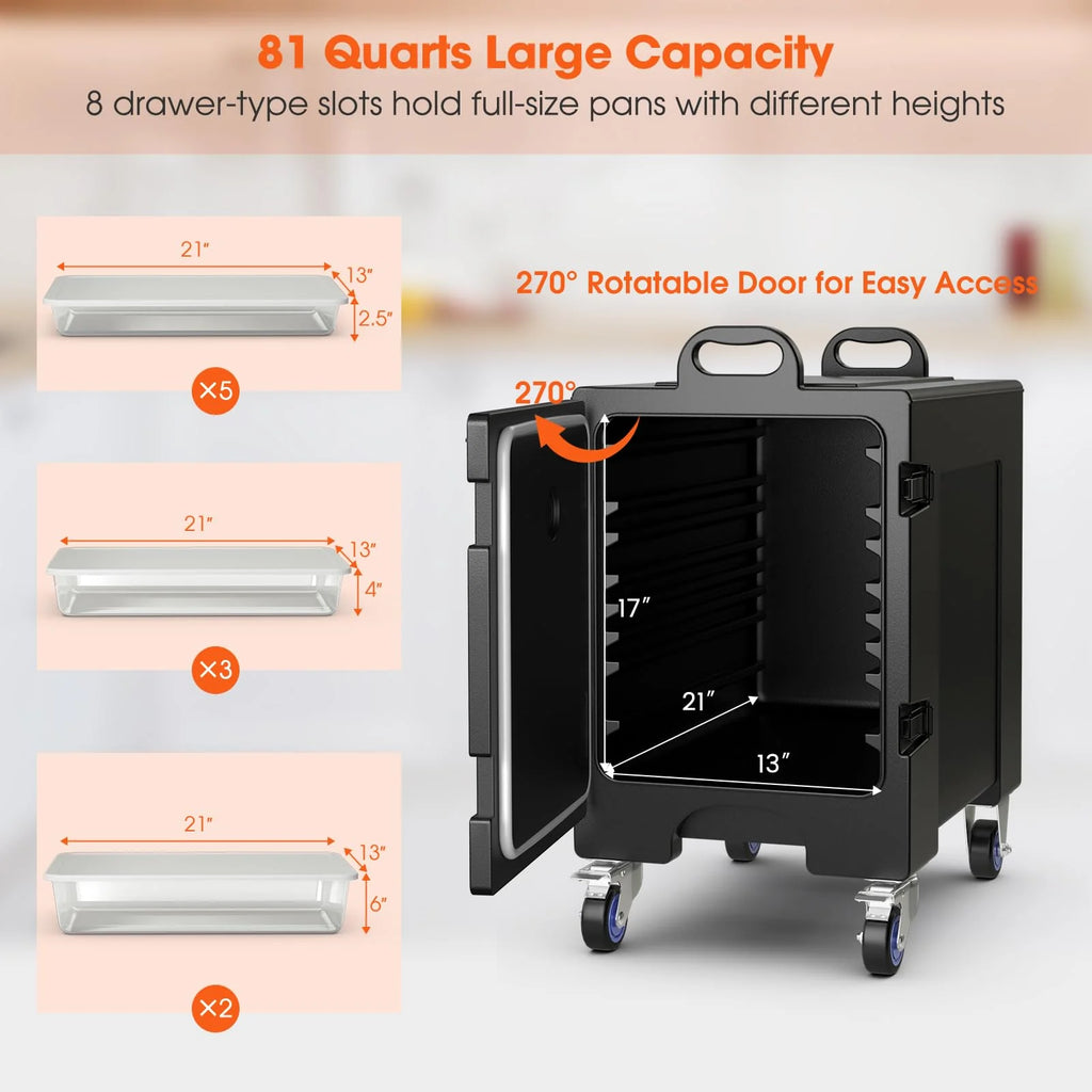 Insulated Food Pan Carrier, 81 Quart, 5 Full-Size Pans, Black