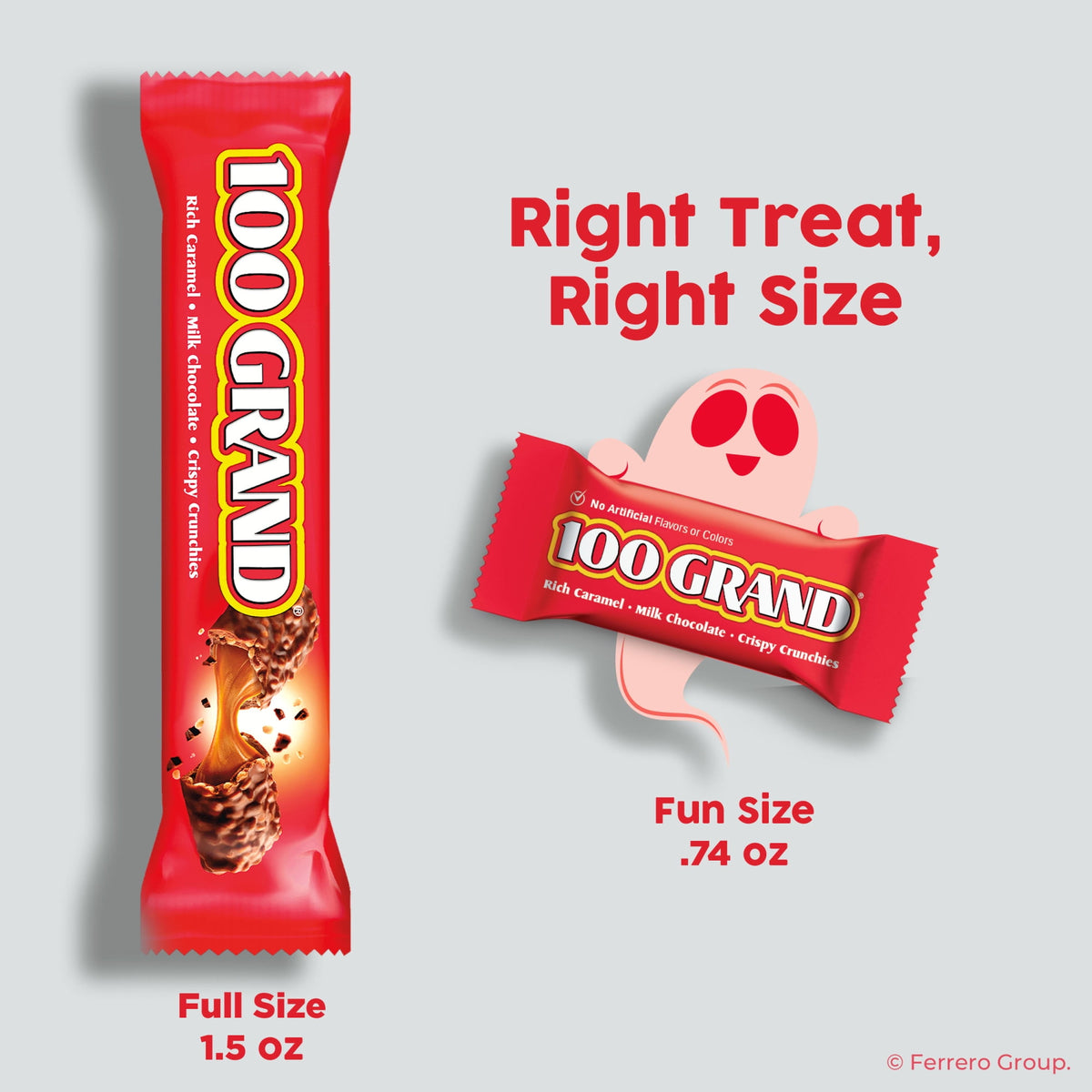 100 Grand Fun Size Halloween Chocolate Candy Bars, Halloween Candy Bulk, Crispy Crunchies and Milk Chocolate with Rich Caramel, 10 oz