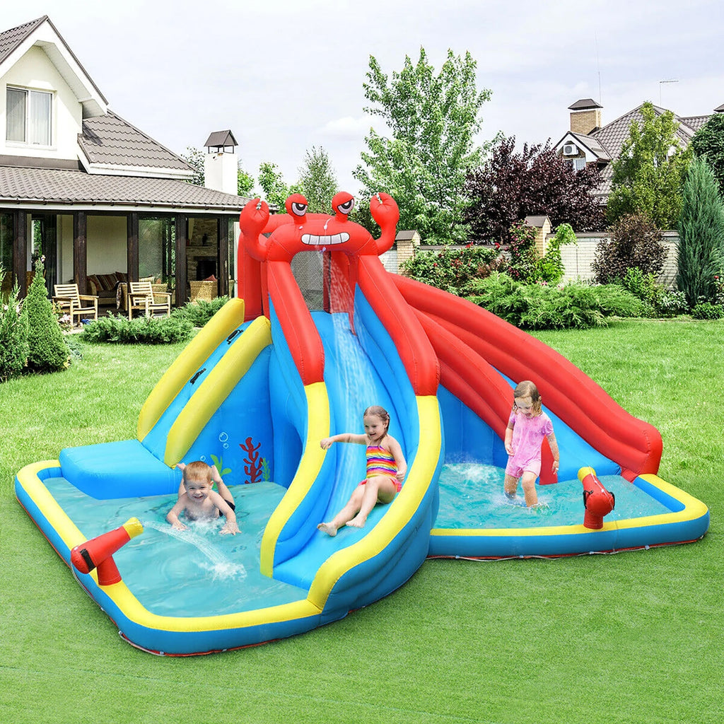 Costway Inflatable Crab Dual Slide Water Park Bounce House With Splash Pools, 197 x 157.5 x 98.5 in, 950W Blower
