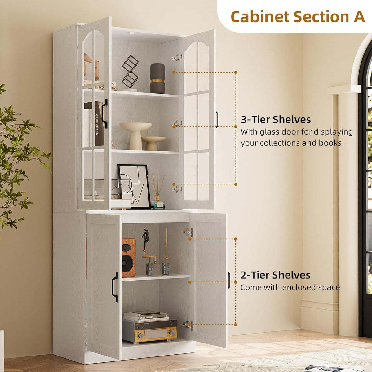 TUSY 71in Tall 6-Tier Bookcase With Glass Door, Drawer, And 23.6in Width - AEA