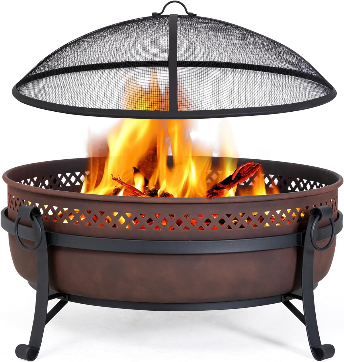 SUNCREAT 42-Inch Wood Burning Patio Fire Pit, Black, 42.1 Inch Diameter x 25.2 Inch High