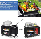 Treasual Portable Camping Kitchen Table, 48 Inch x 21.5 Inch, Windscreen And Storage Organizer