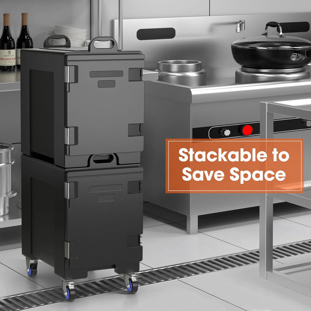 Insulated Food Pan Carrier, 81 Quart, 5 Full-Size Pans, Black