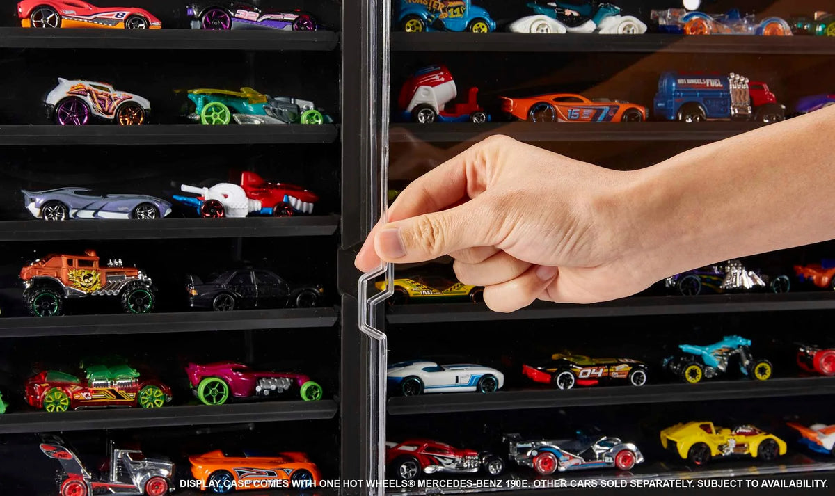 Hot Wheels Display Case With Exclusive Mercedes-Benz 190E 1:64 Scale Sports Car