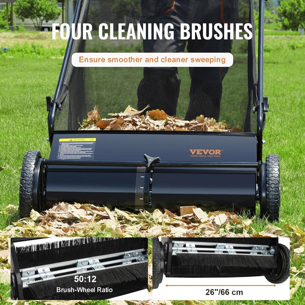 VEVOR Heavy Duty Steel 26 Inch Collector Push Lawn Sweeper