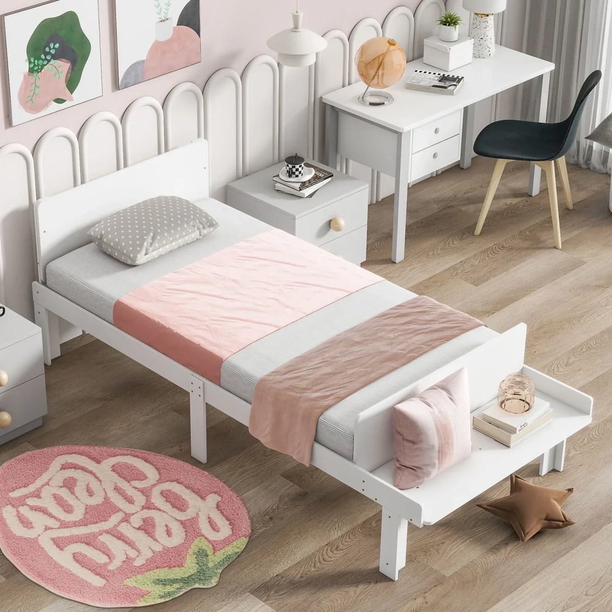 White Twin Bed With Footboard Bench
