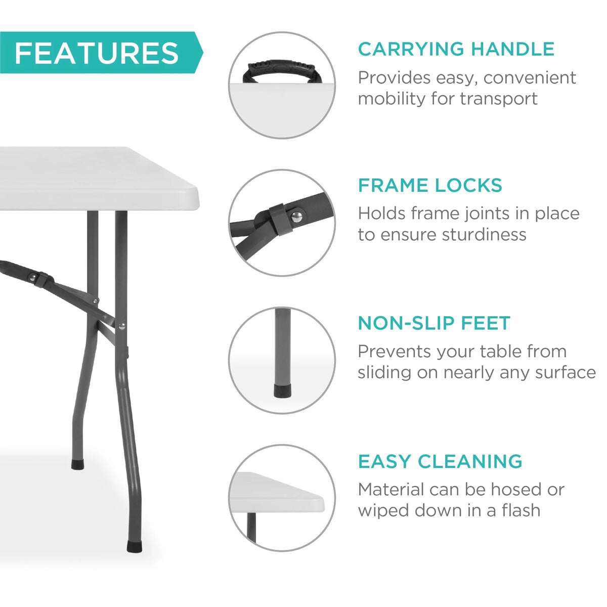 Best Choice Products 6ft Plastic Folding Table, 72in x 30in x 30in, White