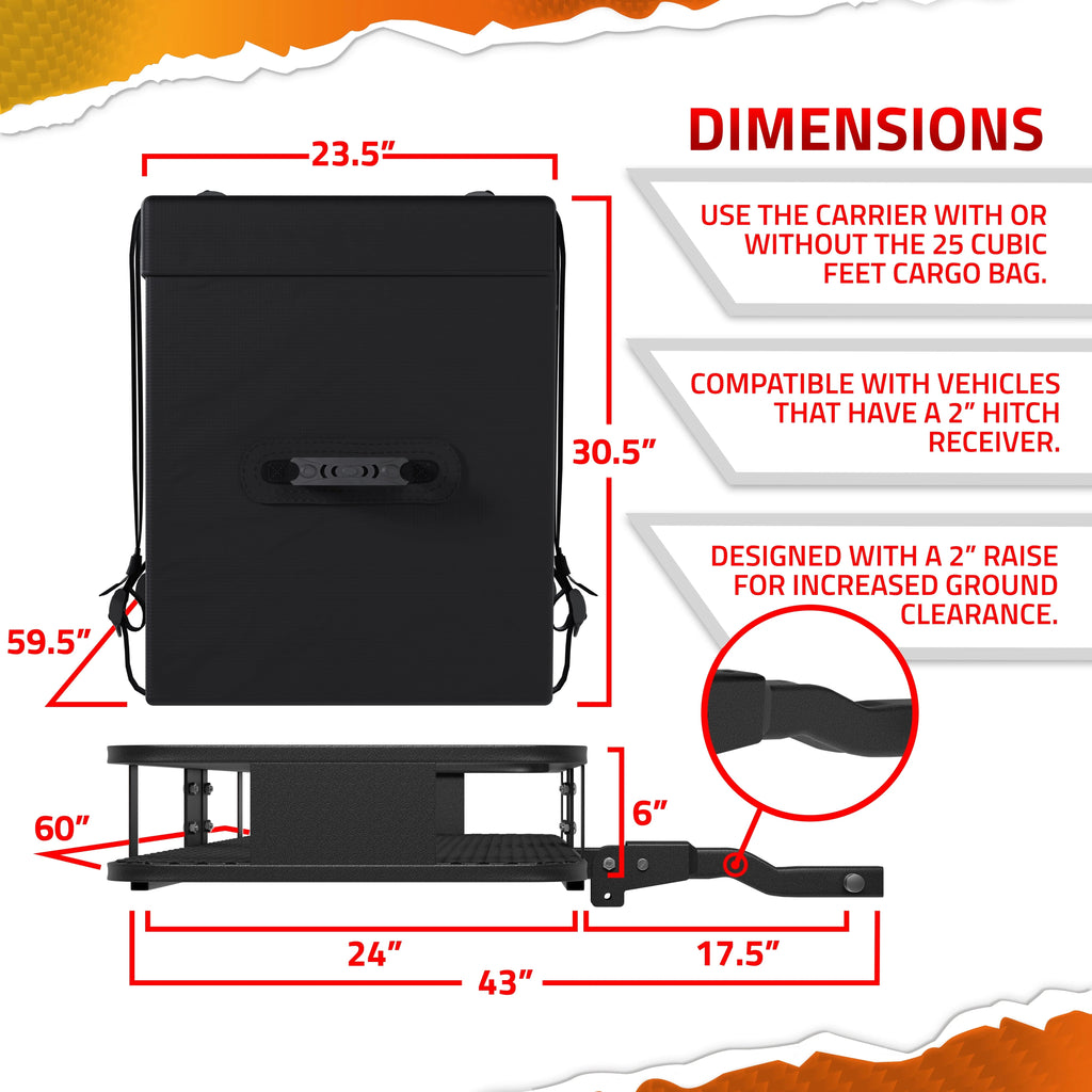 Mockins XL Trailer Hitch Cargo Carrier - 500 lbs, 60x24x6 in, 25 Cu. Ft. Bag