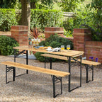 3-Piece Folding Picnic Table Bench Set, 70in Wooden Top - Black
