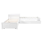 White Twin Size L-Shaped Platform Bed With Trundle And 2 Drawers