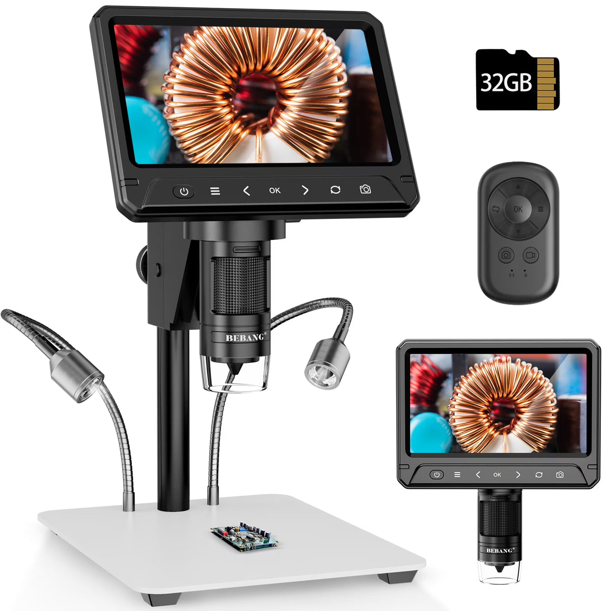 BEBANG LCD Digital Microscope, 7 inch 50X-1200X With 32GB TF Card
