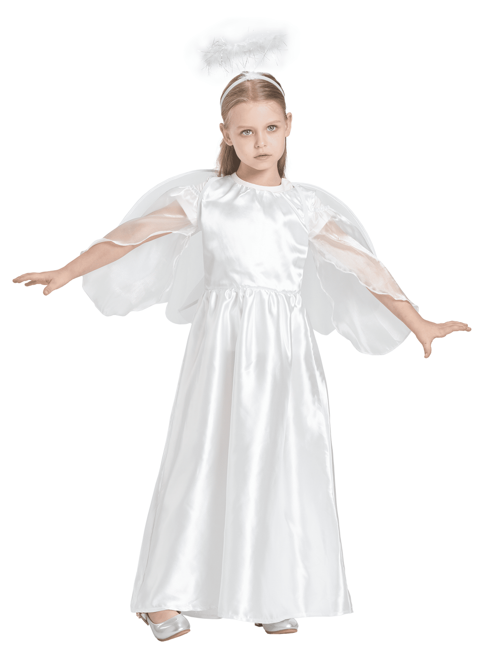 Girls Angel Costume, 3 Pcs Dress Halo Wings White Fancy Dress Up for Nativity Halloween Christmas 3-4 Years