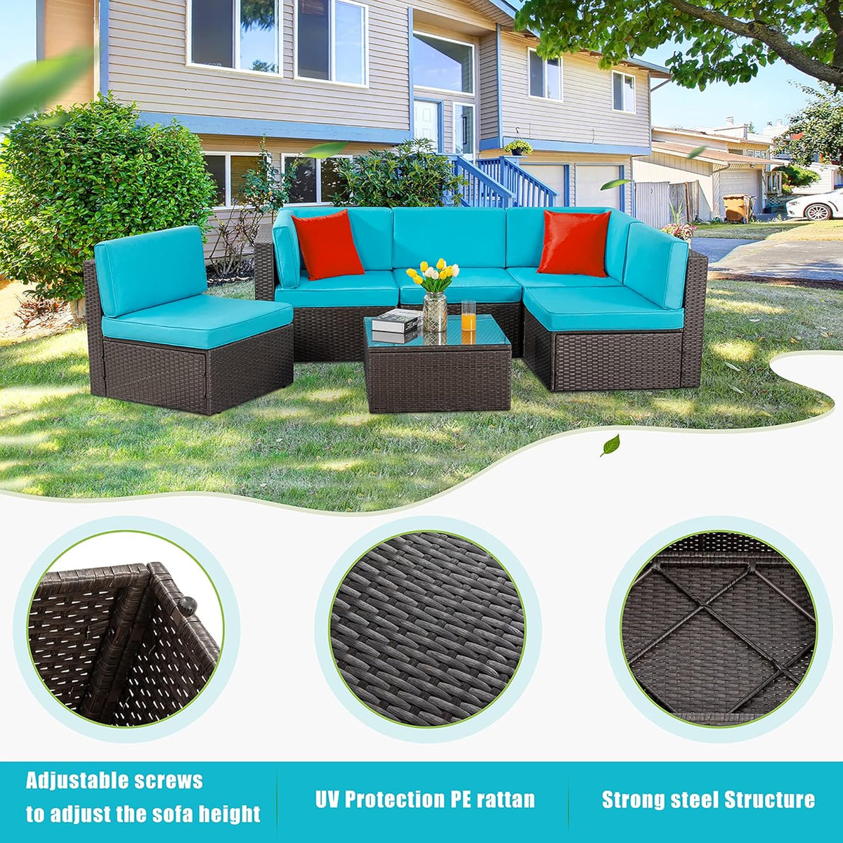 5-Piece All-Weather Wicker Patio Conversation Set With Ottoman And Cushions