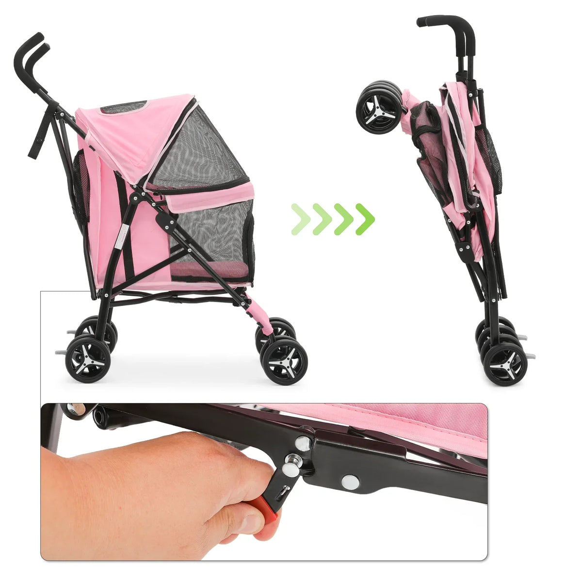 Magshion 4 Wheel Foldable Pet Stroller for Small Medium Dogs, Pink, 22 lbs