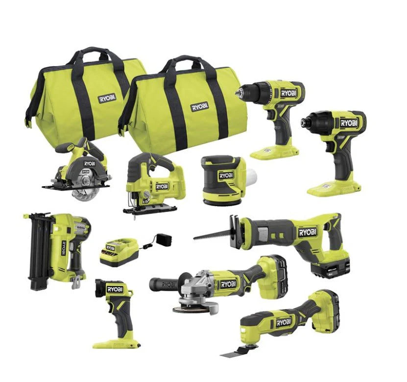 RYOBI ONE+ 18V 10-Piece Cordless Power Tool Set With 3 Batteries And Charger - PCK750KN