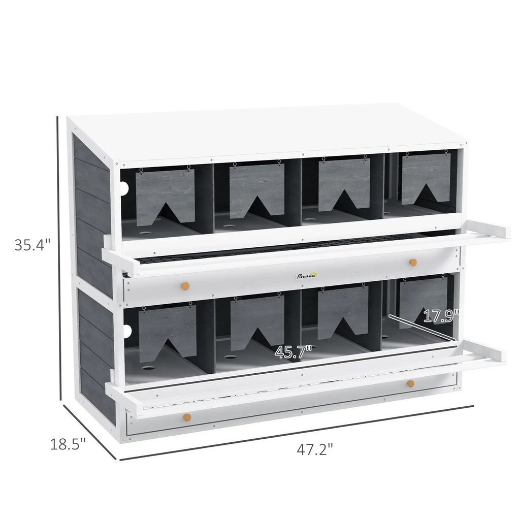 PawHut Chicken Nesting Boxes With 2 Egg Collection Trays, 8 Compartments
