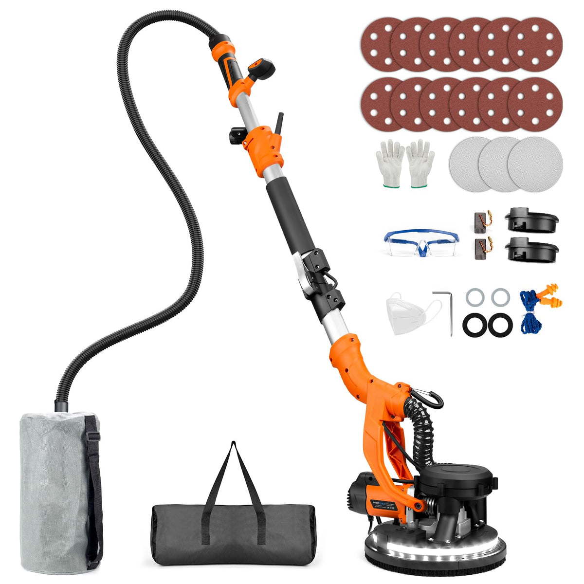 1000W Electric Drywall Sander With 4.9 Ft To 6.2 Ft Extension Pole And 15 Sanding Discs
