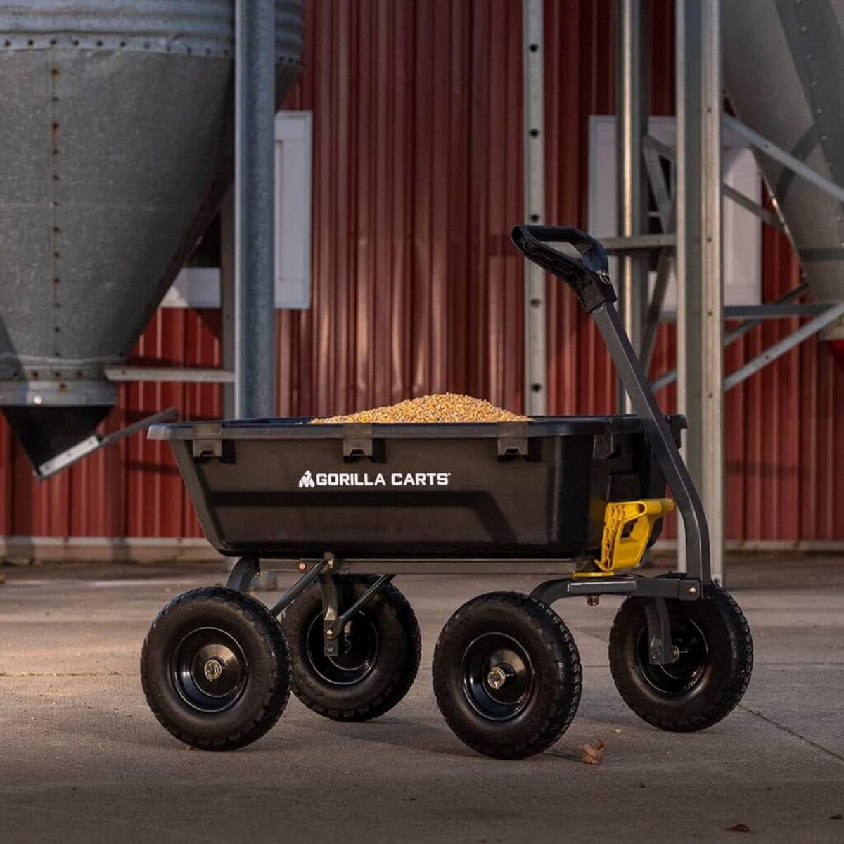 Poly Dump Garden Cart With No-Flat Tires And Serrated Shovel, 7 Cubic Feet, 1,200 lb Capacity, Black