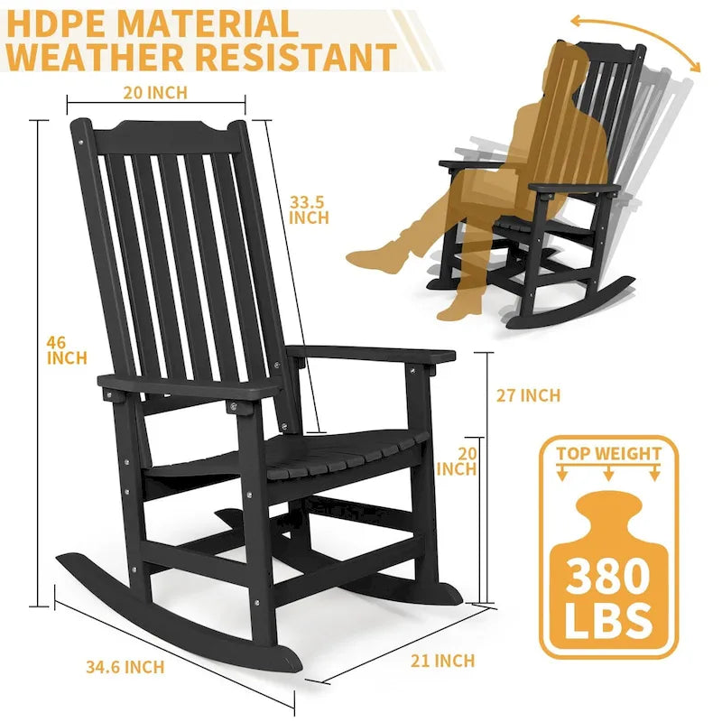 Vrakae Patio High-Back Rocking Chairs, 2-Piece, 21 x 34.6 x 46 Inches