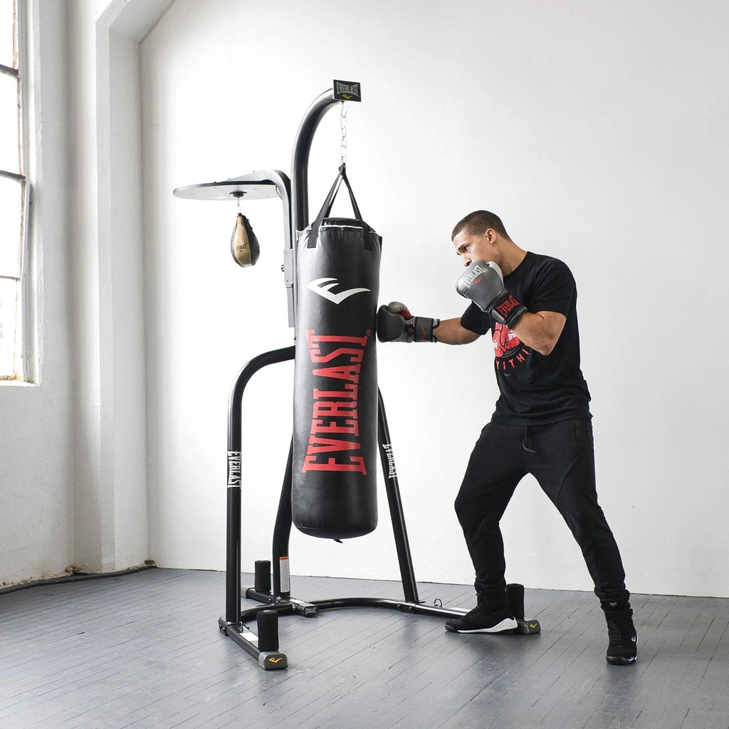 Everlast 2 Station Dual Heavy And Speed Bag Stand - Heavy-Duty Powder Coated Steel