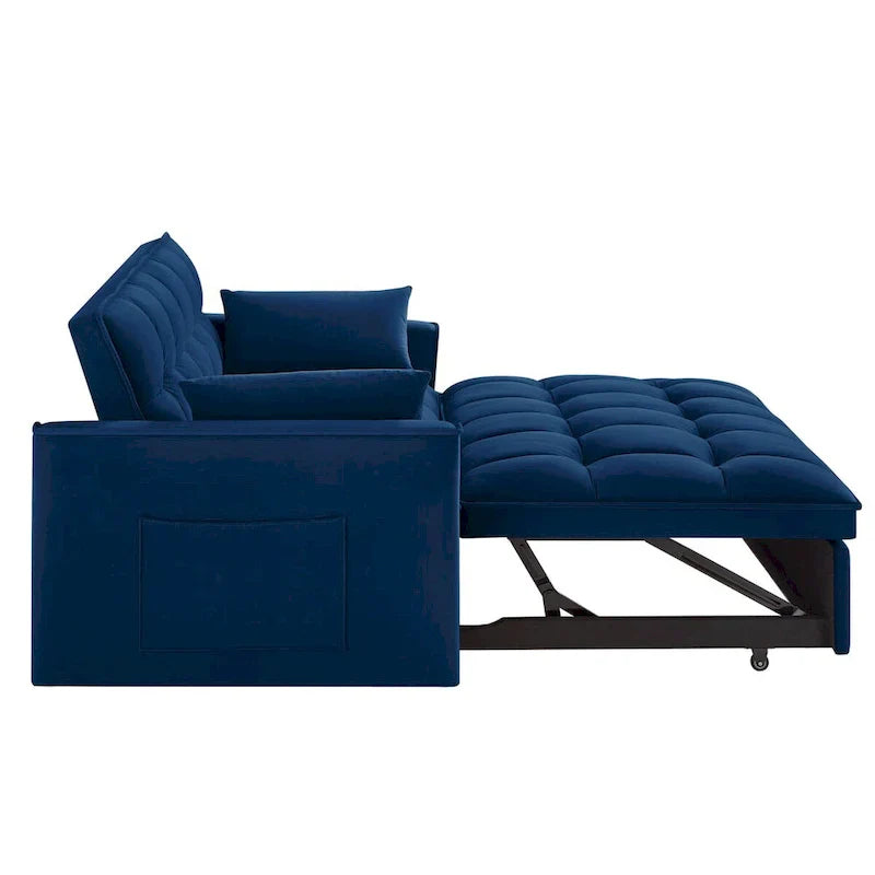 4-in-1 Velvet Pull-Out Sleeper Sofa Bed Loveseat With Reclining Backrest And 2 Side Pockets