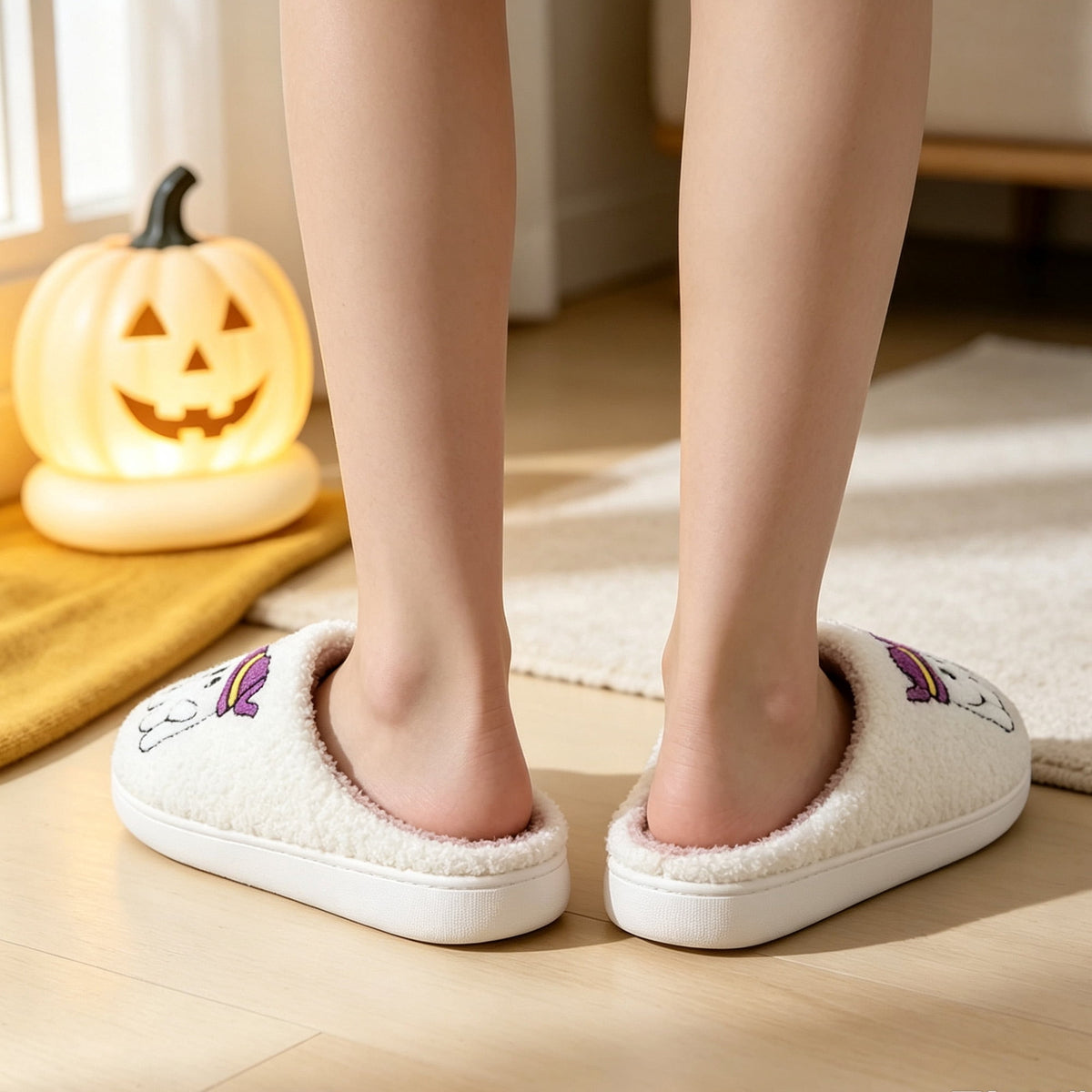 BERANMEY Halloween Slippers for Women Perfect Soft Plush Comfy Warm Slip-On Cute Womens Slippers Indoor Fluffy House Slippers for Women and Men Non-slip Fuzzy Flat Slides