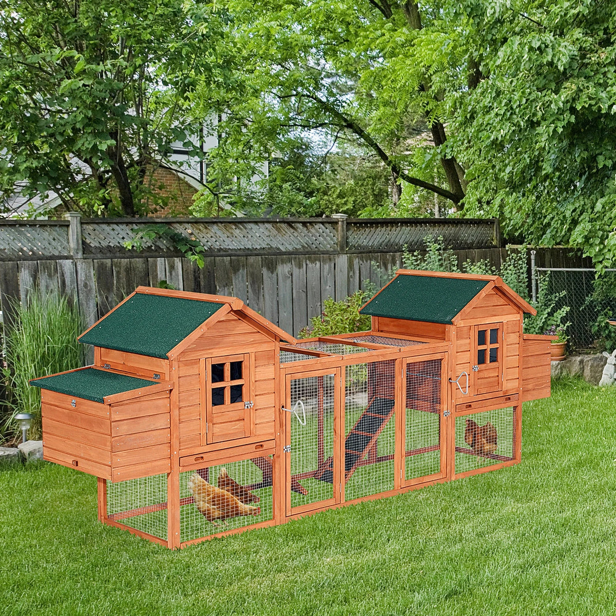 Pawhut Wooden Chicken Coop With Double Nesting Boxes And Outdoor Run