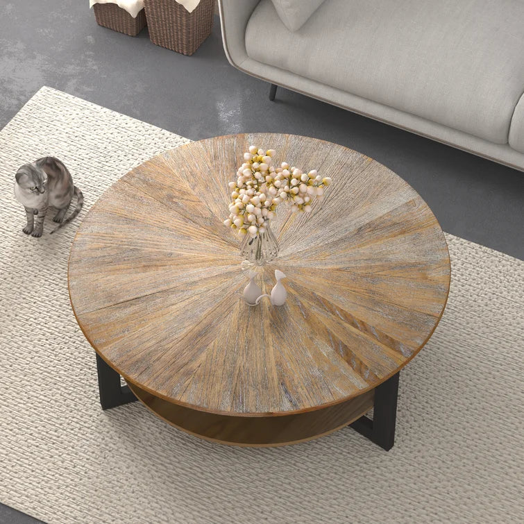Round Coffee Table With Storage Shelf - 33.5 in
