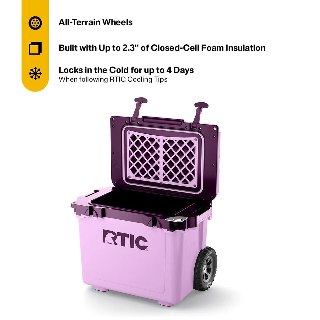 RTIC Ultra-Light Wheeled Hard-Sided Cooler, 22 QT, Fits 28 Cans or 6 Wine Bottles, White & Grey