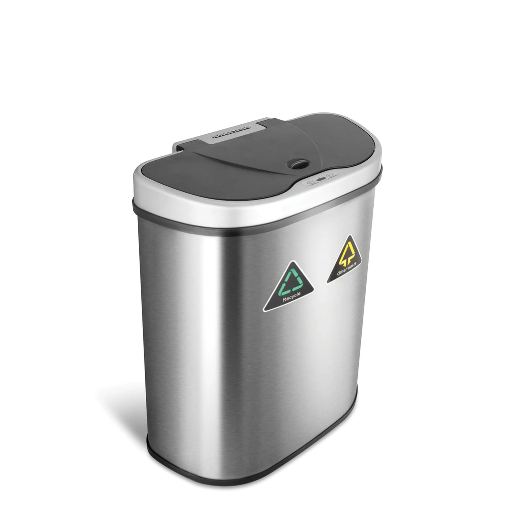 18 Gallon Dual Compartment Motion Sensor Trash Can - Automatic Hands-Free Kitchen Garbage Bin