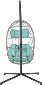 Yechen Indoor Outdoor Wicker Hanging Egg Chair With Stand, 38 x 38 x 78 Inches, 350 lbs, Charcoal Grey - EG-001