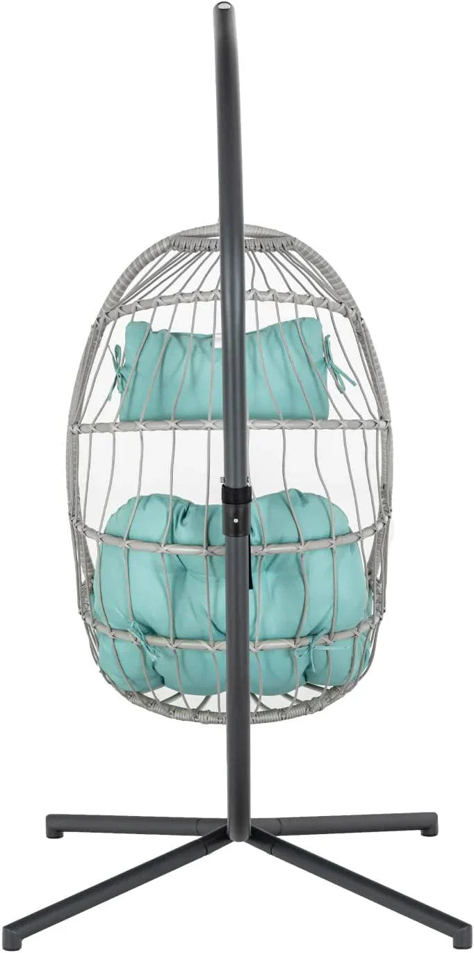 Yechen Indoor Outdoor Wicker Hanging Egg Chair With Stand, 38 x 38 x 78 Inches, 350 lbs, Charcoal Grey - EG-001
