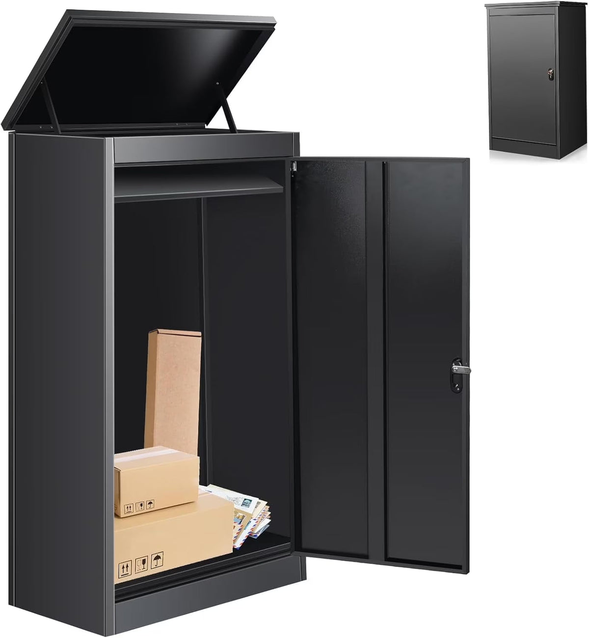 Gaonala Steel Package Delivery Box 19.6x14.4x44.9in Lockable Weather-Resistant Black