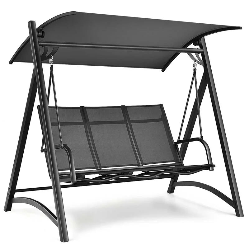 3-Person Aluminum Outdoor Patio Porch Swing Chair Bench Glider With Adjustable Canopy - Gray