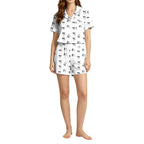 MEZZALL Women Halloween Printed Pajama With Lapel Collar Short Sleeve Tops And Shorts For Home Wear Cozy For Lightweight And Breathable Comfort Relaxed Fit 2 Piece Pjs