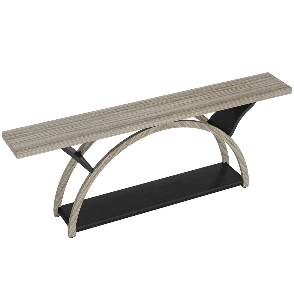 2-Tier Slim Console Sofa Table, Engineered Wood and Metal - 11.81 in D x 70.87 in W x 33.46 in H