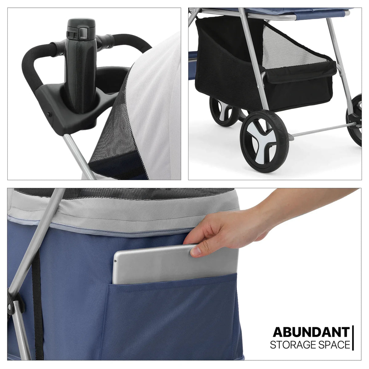 MoNiBloom 4-Wheel Foldable Pet Stroller, 33 lbs, Navy Blue