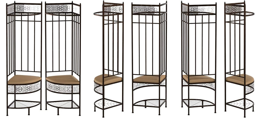 Crespin 6-Hook Corner Hall Tree With Bench And Shoe Storage, Brushed Copper Metal