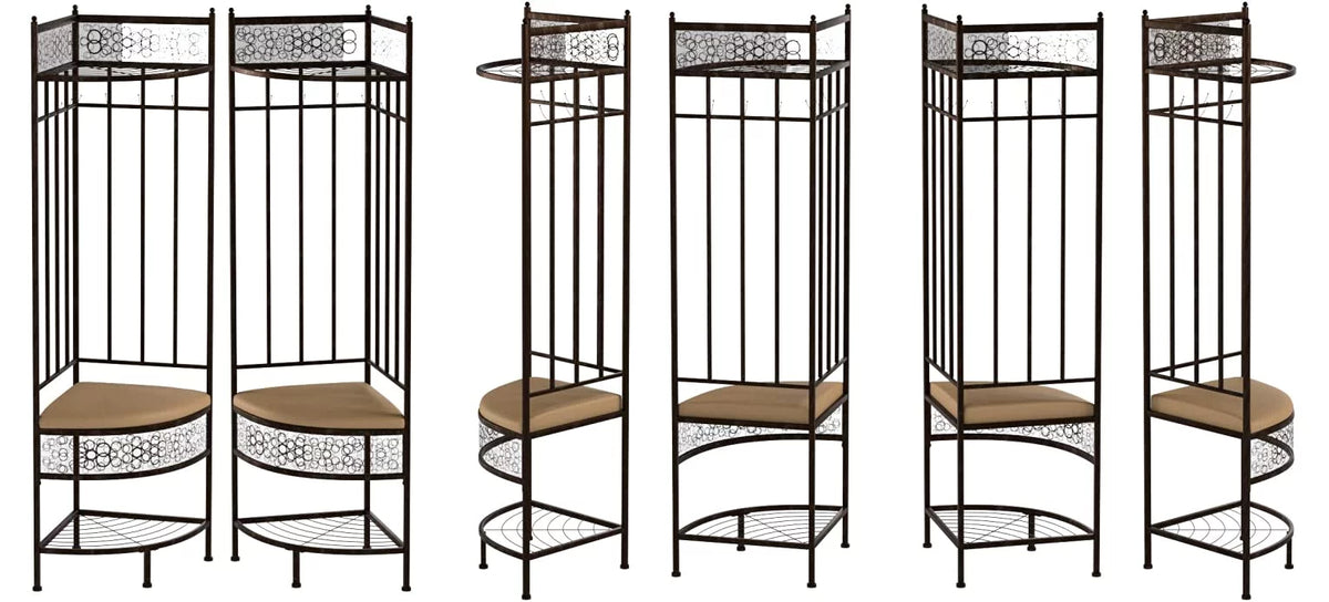 Crespin 6-Hook Corner Hall Tree With Bench And Shoe Storage, Brushed Copper Metal