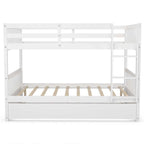 Full Over Full Convertible Bunk Bed Frame With Trundle, Ladder And Guardrails
