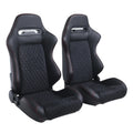Racing Seats With Double Slider, PVC And Suade Material, Black - Set Of 2 Pieces