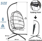 Yechen Indoor Outdoor Wicker Hanging Egg Chair With Stand, 38 x 38 x 78 Inches, 350 lbs, Charcoal Grey - EG-001